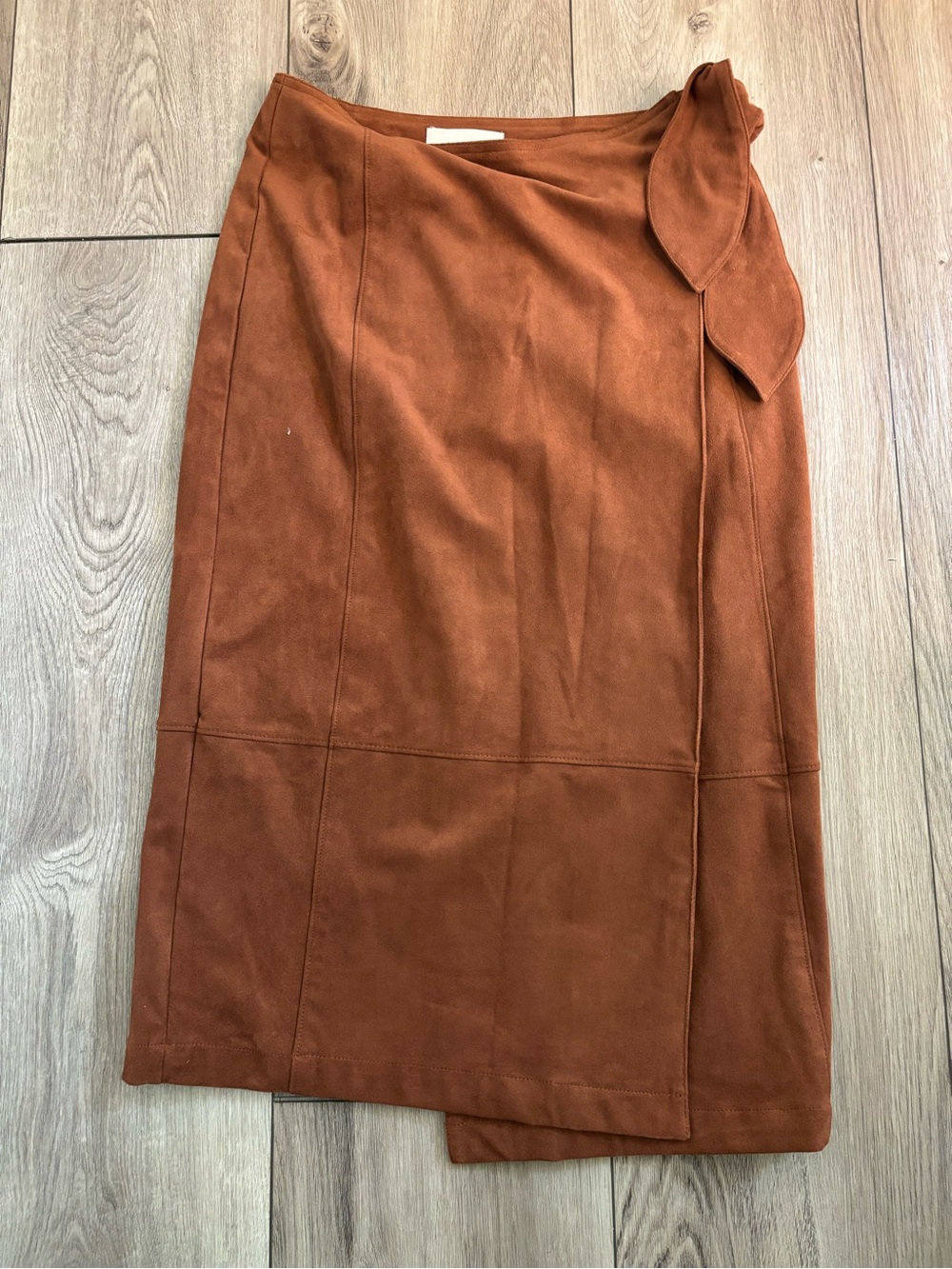 Anthropologie Rust Suede Midi Skirt with Side Knot